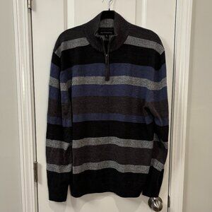 Tricots St. Raphael Extra Large (XL) Gray, Blue, and Black Quarter Zip Sweater P